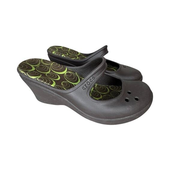 Crocs Wedge Slide Mary Jane Shoes Brown Size 8 W - Picture 1 of 10
